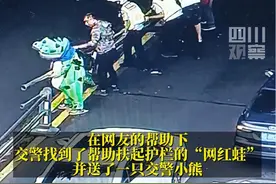 四川绵阳：帮交警扶护栏的网红蛙找到了图片