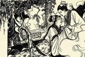 民间传说：屠夫在庙里避雨，见妇人衣服未湿，便拿出屠刀逃走图片