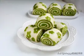 菠菜汁馒头（二）：压花馒头，田园风小清新，一次发酵暄软省事图片