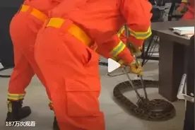 110求助119？4米长的大蟒蛇闯进派出所 消防员5分钟内将其捕获图片