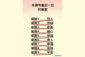 车牌号最后一位数的寓意，对照你的看看你的命运，仅供娱乐！图片