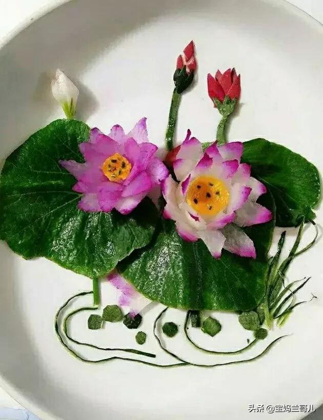 分享图片——食材红白萝卜 精工雕刻 工艺品(萝卜怎么雕花简单) - 冷