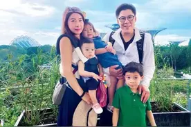 郭晶晶一家四口出游，穿T恤骑单车接地气，女儿全程被爸护着真甜图片