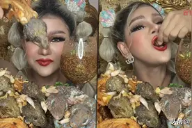 辣眼睛！泰国吃播带货狂吃油炸大壁虎......图片