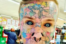 德国男子花10万，把脸打造成“拼图”，还和女友一起把舌头分半儿图片