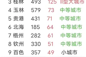 七普人口分县资料公布，广西14个城市城区人口排行榜，3个大城市图片