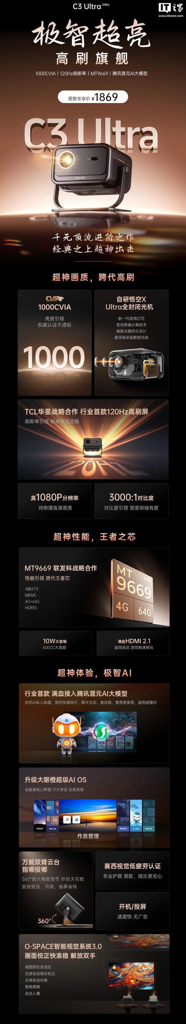 预售专享价699元起，大眼橙C3系列投影仪发布