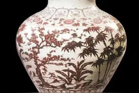 明洪武釉里红松竹梅纹罐图片