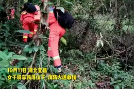 ​惊险！一女子骑电动车不慎摔下山图片