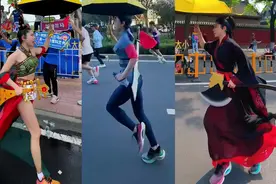 杨文娟马拉松造型大盘点，曾手持斧子、杨家枪跑全程，是女子冠军图片