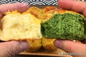 双色椰蓉餐包，柔软拉丝，浓浓椰香，清新抹茶，好吃得停不下来图片