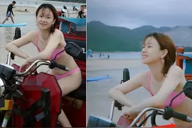 李梦再次惹争议，穿比基尼开三轮车，皮肤白到发光肚皮赘肉太明显图片