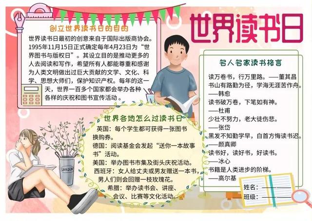 手抄报（读书类文字版）