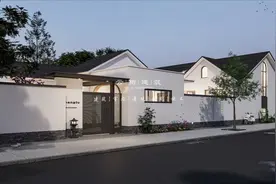 河北沧州丨412㎡一层坡屋顶别墅，现代建筑与传统庭院完美融合图片