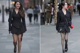 为什么劝女人少穿“西装+黑丝袜”？看完这些街拍图，你就明白了图片