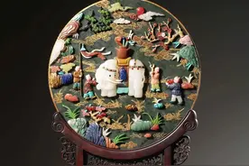 海外回流 和田碧玉嵌百宝童子洗象案头插屏图片
