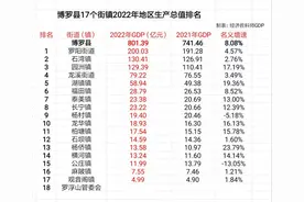 惠州博罗县17个街镇2022年GDP排名，罗阳超200亿，园洲紧追石湾镇图片