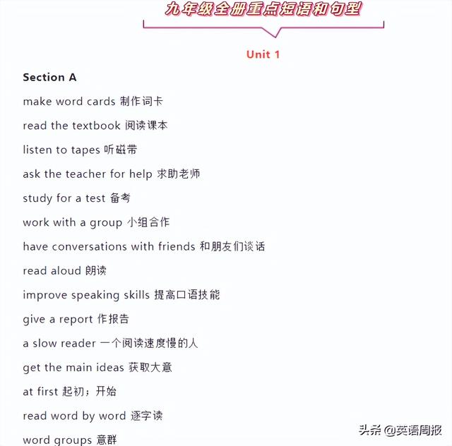 初中英语三年重点短语汇总！打印出来天天背
