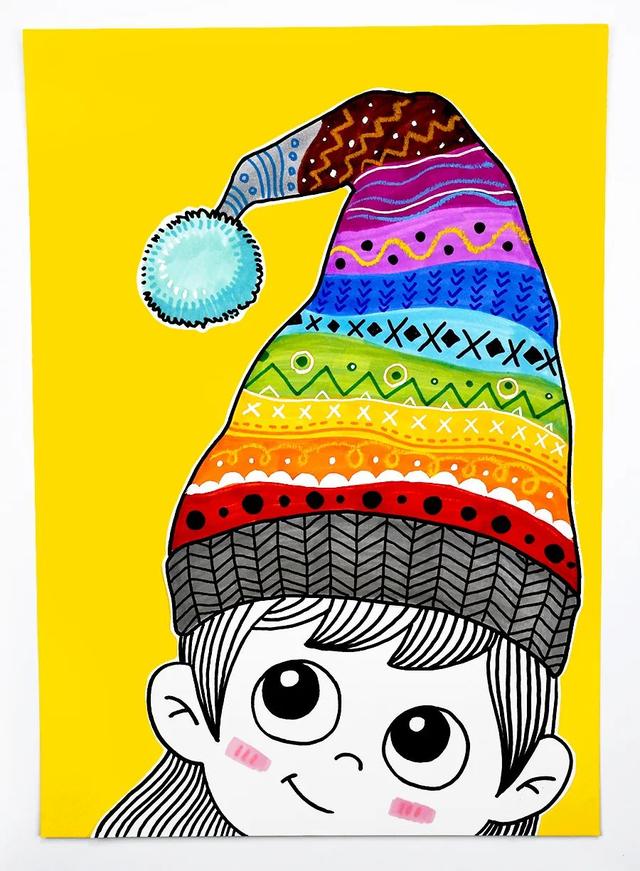 出哪些图案20个,儿童画教程|色彩搭配与花纹装饰《画一顶特别的帽子》