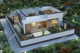 东面临路不开窗，14×13米现代一层养老小院，可上人屋顶就是实用图片