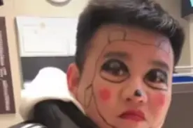 妻子用化妆品在丈夫脸上手绘“冰墩墩”：买不到，我就自己画一个图片