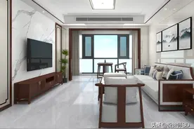她将110平米的新房，装修成新中式，客厅胡桃木搭配瓷砖，真大方图片
