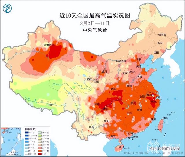 8月2-11日天下最高气温实况分布气温观测的标准观测的气温是指距地面