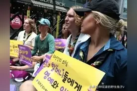 瑞典童子军团参加在日本驻韩国大使馆门口的示威活动图片