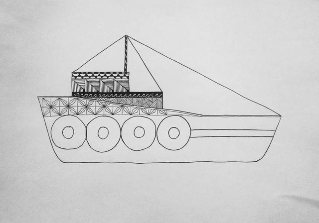 线描创作‖黑白线描画《轮船》