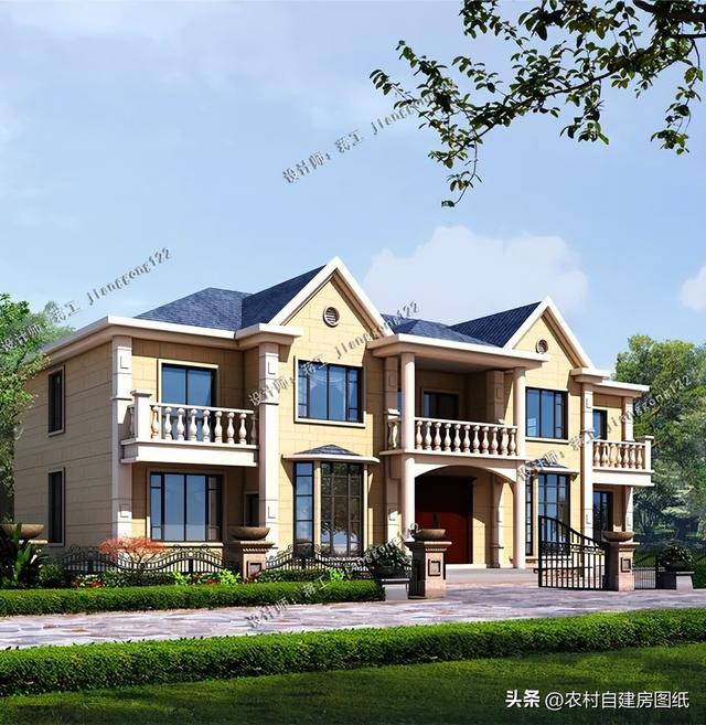不用选了,兄弟建房共堂屋,就选这3款二层双拼别墅