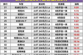 2.0T紧凑型SUV油耗排行榜，9个油都进不了前五名，坦克300第47名图片