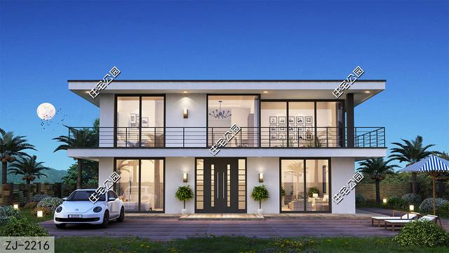 湖南刘先生定制设计12×10米二层现代别墅，全景落地窗美观又大气