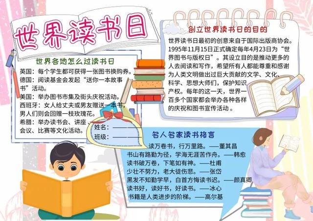 手抄报（读书类文字版）