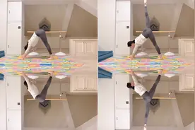 左小青在豪宅内做瑜伽！穿紧身裤空中劈叉，高难度转体轻松挑战图片