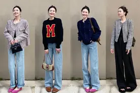 阔腿裤美出了新高度！配小香风外套和毛衣，慵懒又时尚！图片