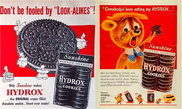 就连hydrox都专门做广告讽刺过奥利奥,提醒消费者买夹心饼干要买正品