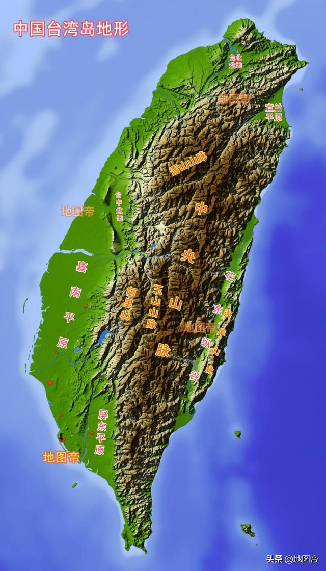 中南部从东往西依次是:海岸山脉,中央山脉,玉山山脉,阿里山