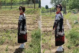 央视徐俐农田间玩耍！道路不平险些摔倒，手戴大宝石戒指太抢镜图片