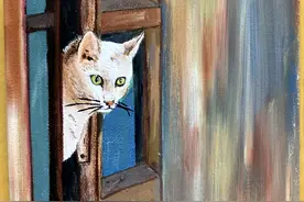 第54猫：窗外｜丙烯画｜图片