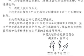 观众在看台上挂侮辱性标语且相互掷物攻击，足协对中超江苏赛区通报批评并罚款3万图片