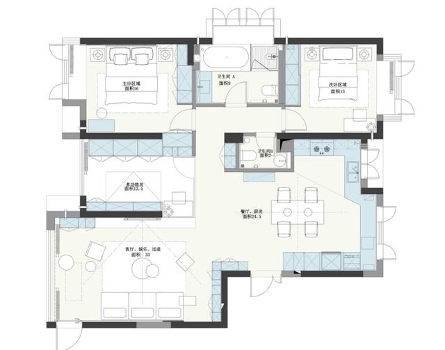 这才是130㎡户型该有的空间感，布局思路十分巧妙，非常大气