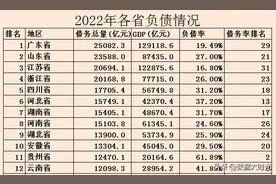 2022年我国各省负债总量和负债率排名图片