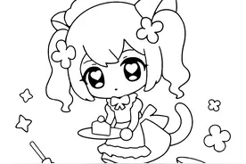 甜心少女涂色线稿素材，小涂画素材图片