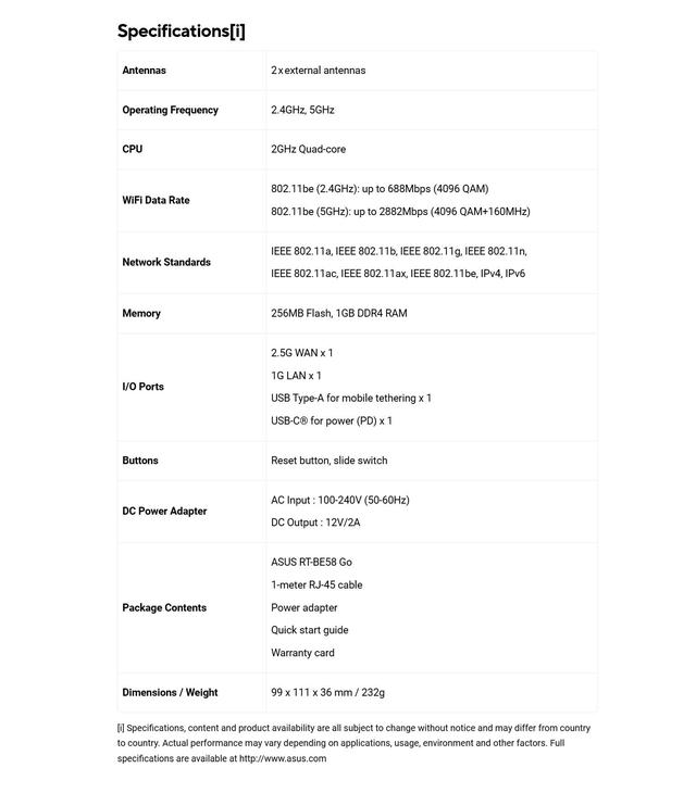 华硕推出WiFi 7迷你旅行路由器RT-BE58 Go：速度达3600 Mbps