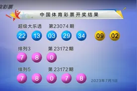 大乐透第23074期开奖：03 13 22 29 34+02 09图片