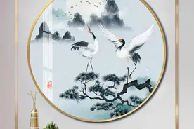 新中式画圆形山水画，玄关客厅沙发背景墙办公室茶室挂画图片