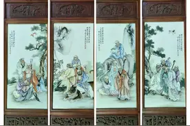 王大凡粉彩手绘《十八罗汉图》一套，带框高99X宽37图片