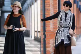 这位微胖妈妈真会穿：裙过膝，善于叠穿，腰带和帽子从不落下图片