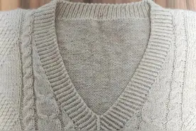 米色V领背心教程一（上）后片左斜肩引返与挖后领图片