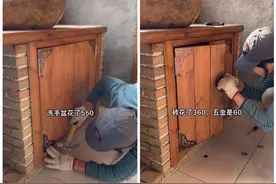 一位姑娘废物利用，将旧门板改成洗手台，网友：变废为宝图片